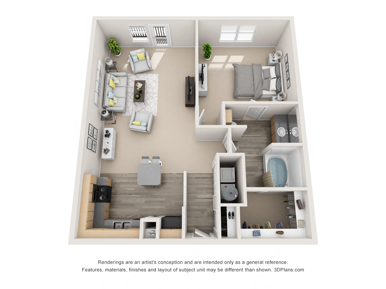 Floor plan for 1 bed, 1 bath, 826 sqft